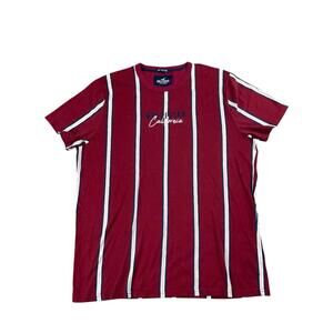 Hollister Premium Cotton Red Vertical Stripe T-Shirt Men's XL Embroidered EUC